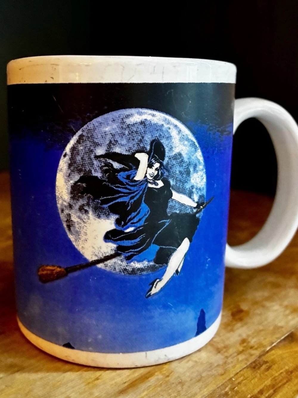 Vintage Retro Pin Up Sexy Witch Blue Moon Ceramic Coffee Mug
